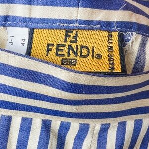 Fendi Blue and Cream Striped High Waist Shorts
